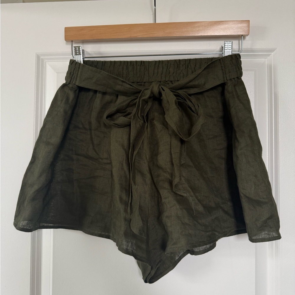 Zara Olive Linen High Waist Women's Shorts
